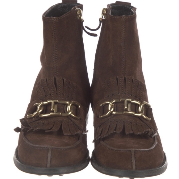 Tod’s Women's Dark Brown Scarpa Donna Suede Stivaletto Combat Boots Size 35 - Picture 2 of 10